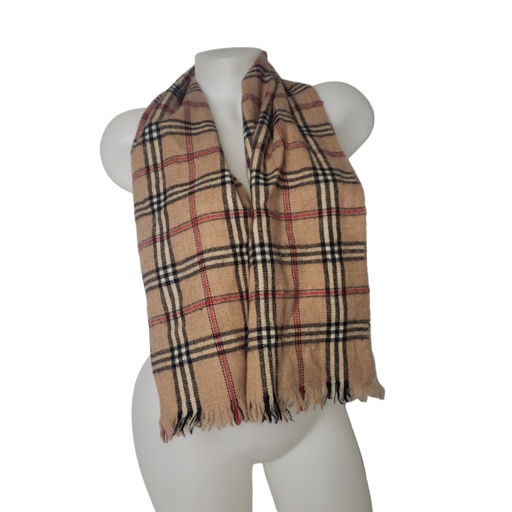 Tan Tartan Plaid Wool Scarf